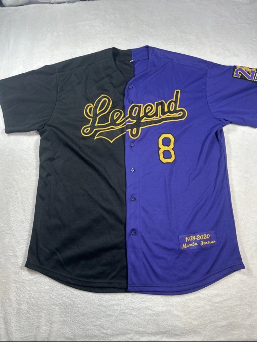 Legend Split Black and Purple Baseball Jersey with Gold Accents 6x